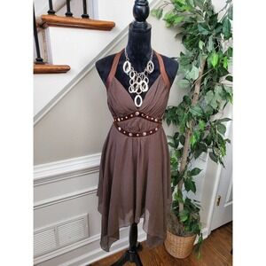 Sele Women's Brown Polyester Halter Neck Sleeveless Knee Length Dress Size 7/8